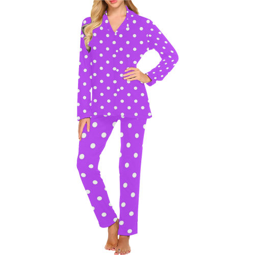Royal Purple White Dots Women's Long Pajama Set