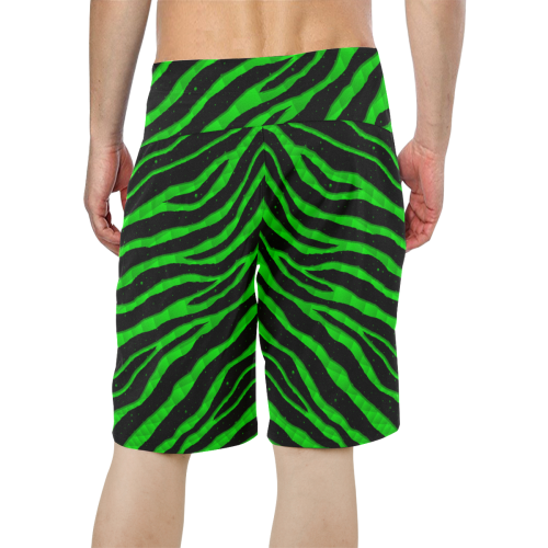 Ripped SpaceTime Stripes - Green Men's All Over Print Board Shorts (Model L16)