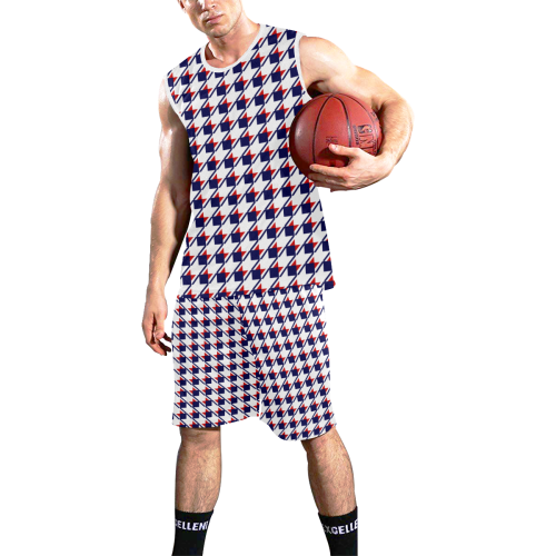 Red White Blue Houndstooth All Over Print Basketball Uniform