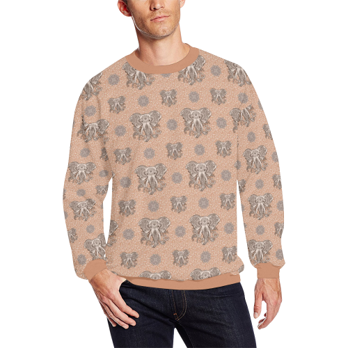 Ethnic Elephant Mandala Pattern Men's Oversized Fleece Crew Sweatshirt (Model H18)