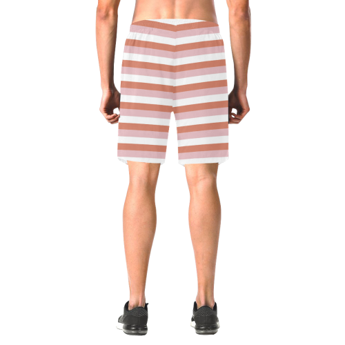 Coral Stripes Men's All Over Print Elastic Beach Shorts (Model L20)