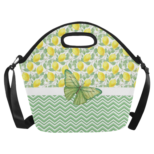 Butterfly And Lemons Neoprene Lunch Bag/Large (Model 1669)
