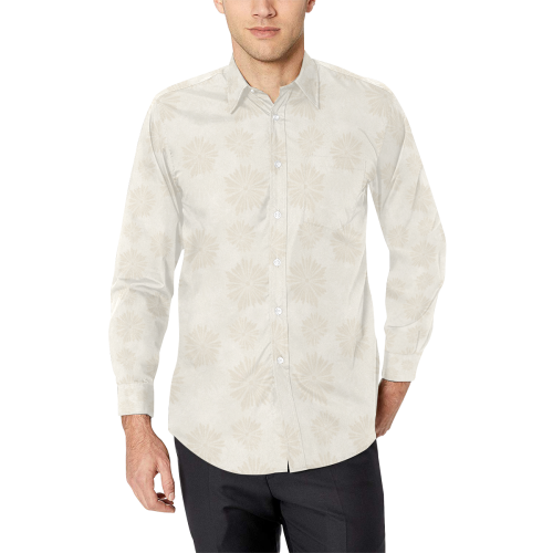 Wedding Day Cream Floral with White Buttons by Aleta Men's All Over Print Casual Dress Shirt (Model T61)