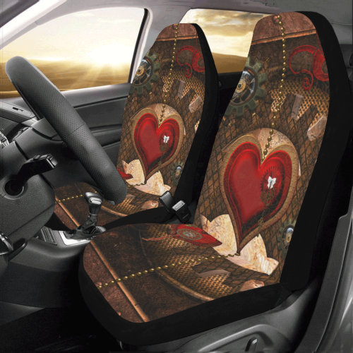 Steampunk, awesome herats with clocks and gears Car Seat Covers (Set of 2)