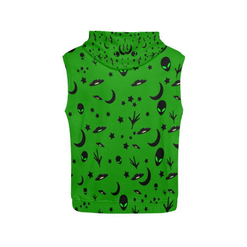 Alien Flying Saucers Stars Pattern on Green All Over Print Sleeveless Hoodie for Men (Model H15)