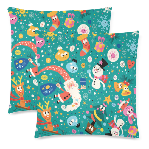 Santa Claus and Merry Friends Custom Zippered Pillow Cases 18"x 18" (Twin Sides) (Set of 2)