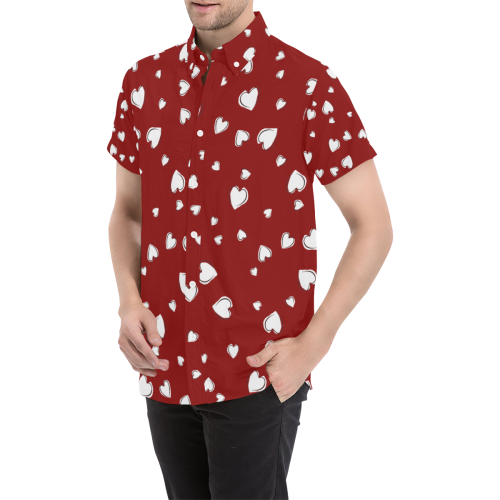 White Hearts Floating on Red Men's All Over Print Short Sleeve Shirt (Model T53)