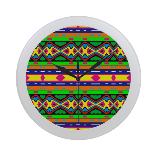 Distorted colorful shapes and stripes Circular Plastic Wall clock