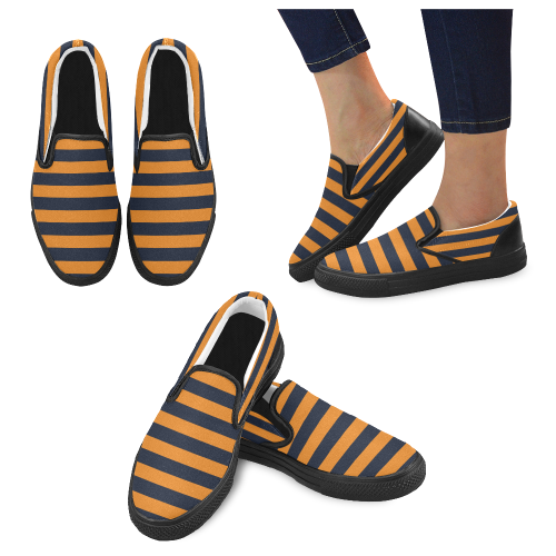 Gold & Blue Stripes Men's Slip-on Canvas Shoes (Model 019)