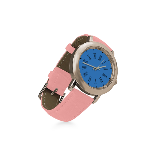 Circular Roman Numerals BLUE Women's Rose Gold Leather Strap Watch(Model 201)