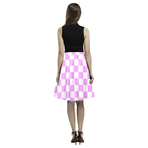 Pink and White Checkerboard Melete Pleated Midi Skirt (Model D15)