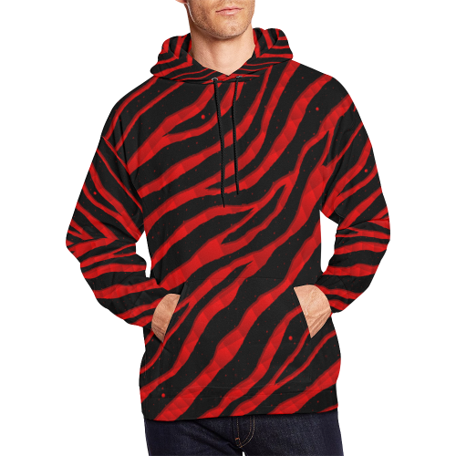 Ripped SpaceTime Stripes - Red All Over Print Hoodie for Men/Large Size (USA Size) (Model H13)