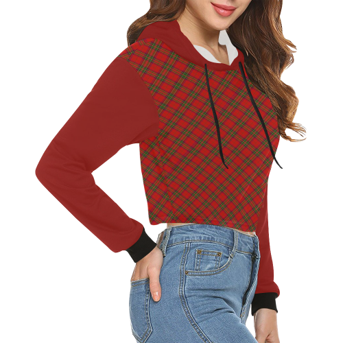 Red Tartan Plaid Pattern Vest Style Red All Over Print Crop Hoodie for Women (Model H22)