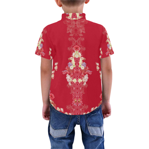 floral-red 2 Boys' All Over Print Short Sleeve Shirt (Model T59)