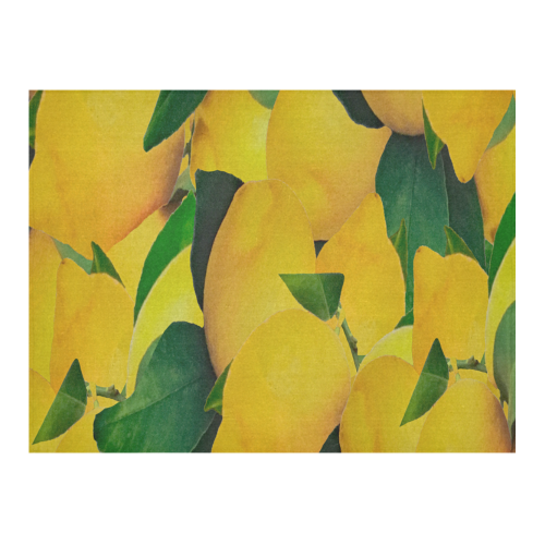 Old Gold Lemons Cotton Linen Tablecloth 52"x 70"