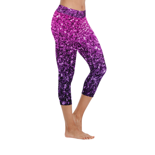 Beautiful Purple Pink Ombre glitter sparkles Women's Low Rise Capri Leggings (Invisible Stitch) (Model L08)