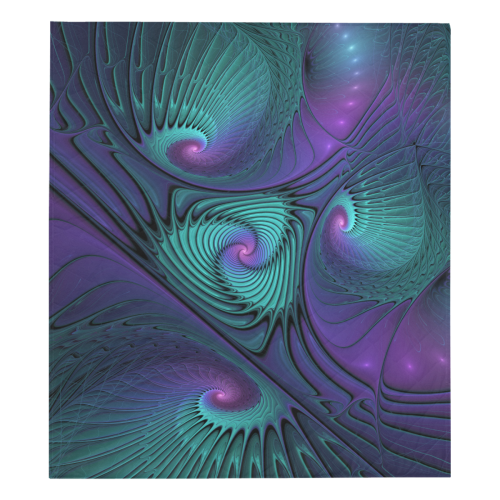 Purple Meets Turquoise Modern Abstract Fractal Art Quilt 70"x80"