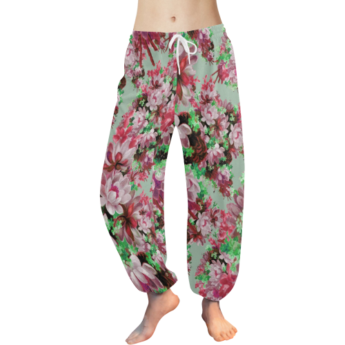 Pink And Green Floral Women's All Over Print Harem Pants (Model L18)