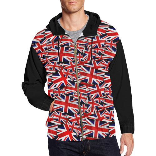 Union Jack British UK Flag (Vest Style) Black All Over Print Full Zip Hoodie for Men (Model H14)