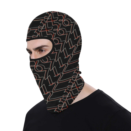 NUMBERS Collection 1234567 Red/White Trim Black All Over Print Balaclava