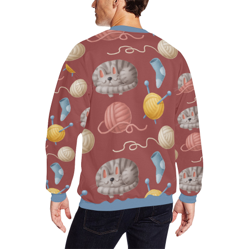 Knitting & Cat Men's Oversized Fleece Crew Sweatshirt/Large Size(Model H18)