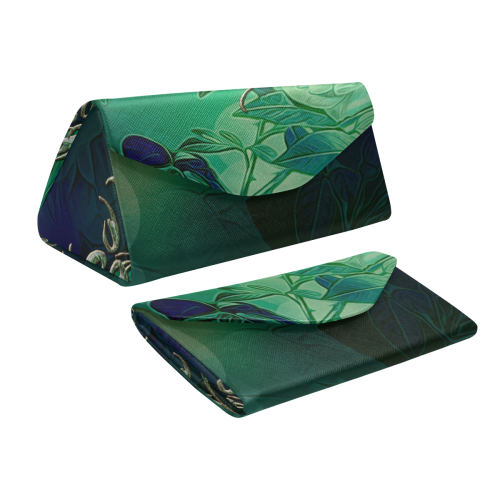 Green floral design Custom Foldable Glasses Case