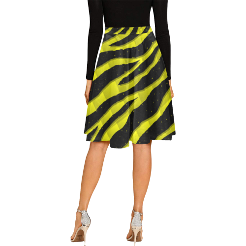 Ripped SpaceTime Stripes - Yellow Melete Pleated Midi Skirt (Model D15)