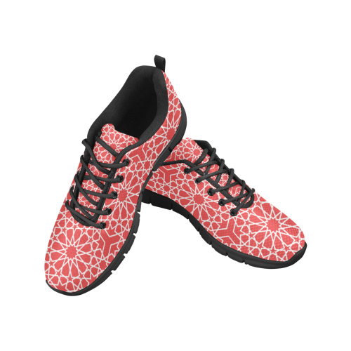 Islamic geometric lines pattern white red Men's Breathable Running Shoes (Model 055)