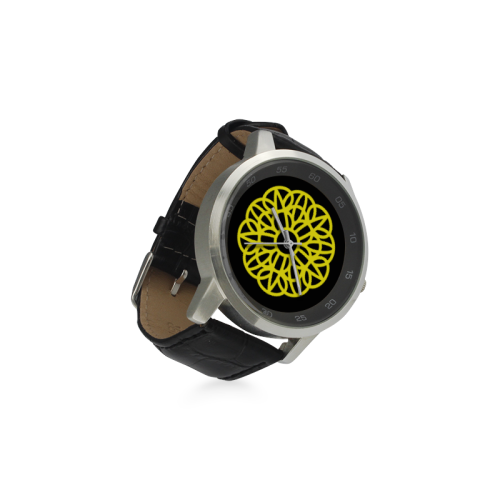 mandala amarillo chakra manipura:aumenta la confianza en uno mismo, Unisex Stainless Steel Leather Strap Watch(Model 202)