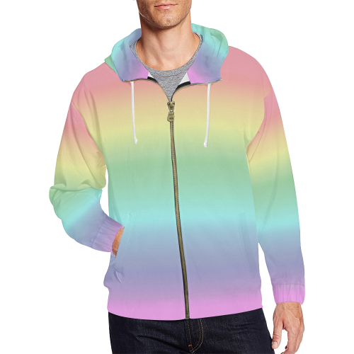 Pastel Rainbow All Over Print Full Zip Hoodie for Men/Large Size (Model H14)
