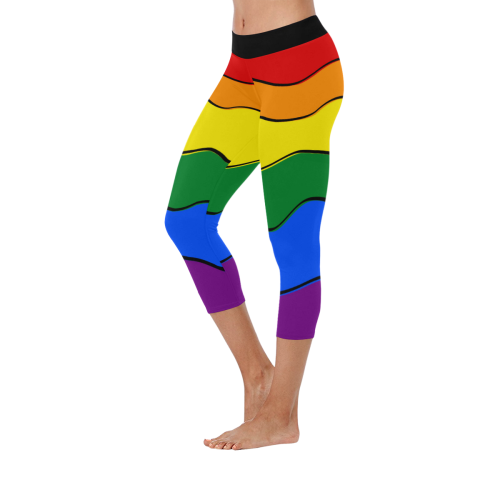Gay Pride - Rainbow Flag Waves Stripes 1 Women's Low Rise Capri Leggings (Invisible Stitch) (Model L08)
