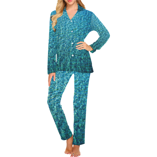 Turquoise Blue Ocean Women's Long Pajama Set