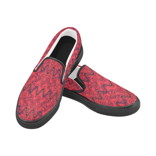 Red and Black Waves pattern design Men's Unusual Slip-on Canvas Shoes (Model 019)