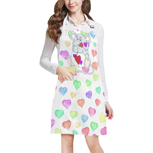 Pastel Hearts Valentine Mouse All Over Print Apron