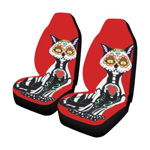 Sugar Skull Cat Red Car Seat Covers (Set of 2)