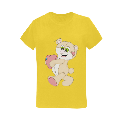 Patchwork Heart Teddy Yellow Women's T-Shirt in USA Size (Two Sides Printing)