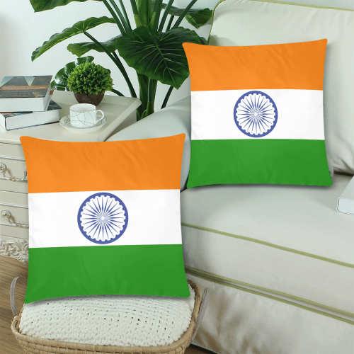 INDIA FLAG Custom Zippered Pillow Cases 18"x 18" (Twin Sides) (Set of 2)