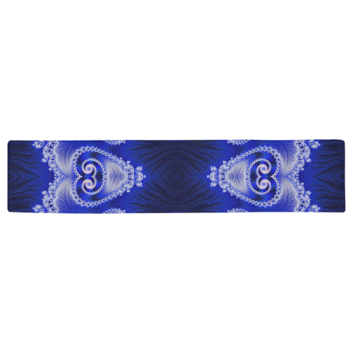 Blue and White Hearts  Lace Fractal Abstract Table Runner 16x72 inch
