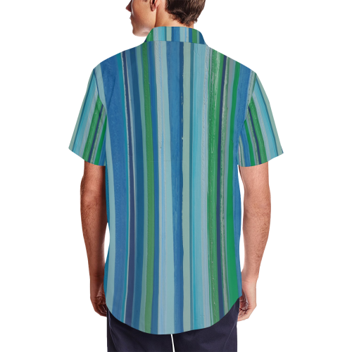 painted stripe Men's Short Sleeve Shirt with Lapel Collar (Model T54)