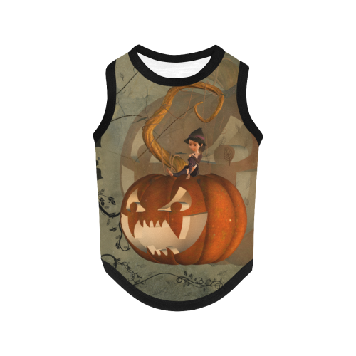 Halloween, funny pumpkin with witch All Over Print Pet Tank Top