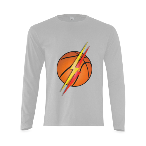 Basketball Lightning Bolt Red and Gold on Gray Sunny Men's T-shirt (long-sleeve) (Model T08)