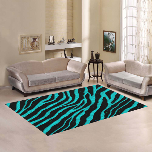 Ripped SpaceTime Stripes - Cyan Area Rug7'x5'