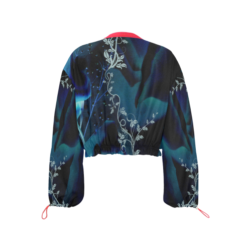 Floral design, blue colors Cropped Chiffon Jacket for Women (Model H30)