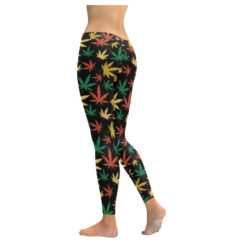 Cannabis Pattern Women's Low Rise Leggings (Invisible Stitch) (Model L05)