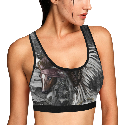 Aweswome steampunk horse with wings Women's All Over Print Sports Bra (Model T52)