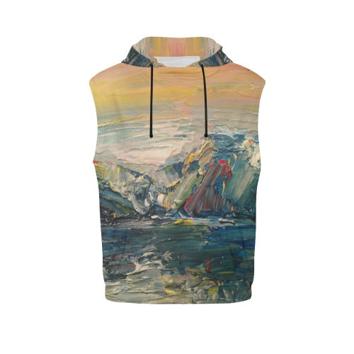 Mountains painting All Over Print Sleeveless Hoodie for Men (Model H15)