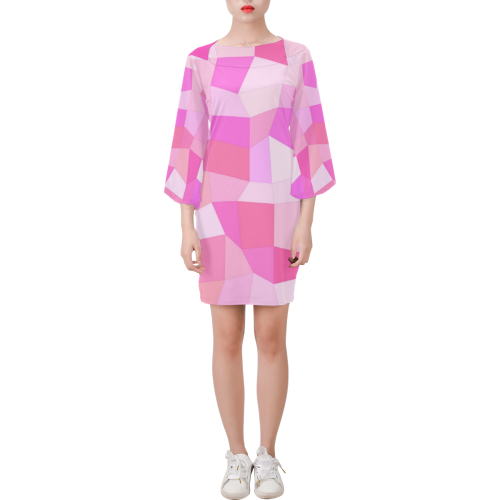 Bright Pink Mosaic Bell Sleeve Dress (Model D52)