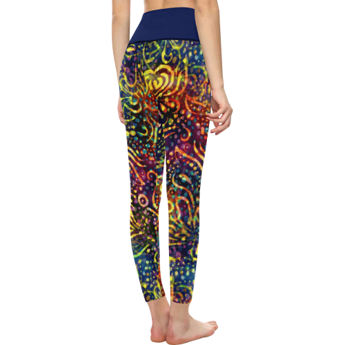 Rainbow Dotted Floral Batik Pattern Women's All Over Print High-Waisted Leggings (Model L36)