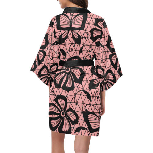 Pink lace pattern Kimono Robe