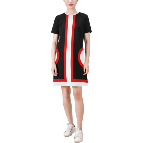 Retro Mod Color Block by ArtformDesigns Short-Sleeve Round Neck A-Line Dress (Model D47)